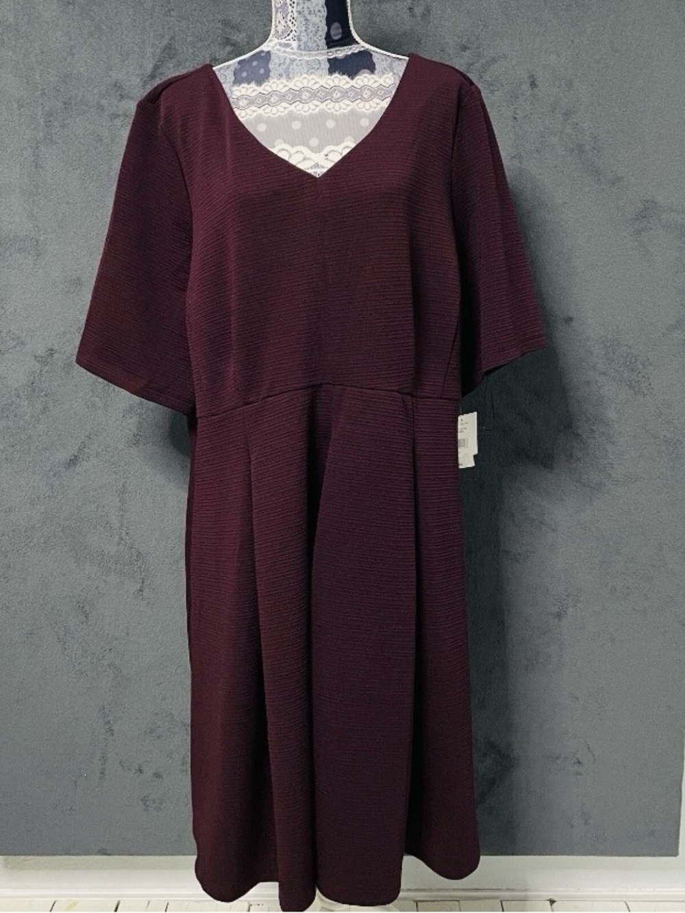 Fall Party Dress Womens Plus Size 4X Wine Burgundy A-line Mini Short Sleeve